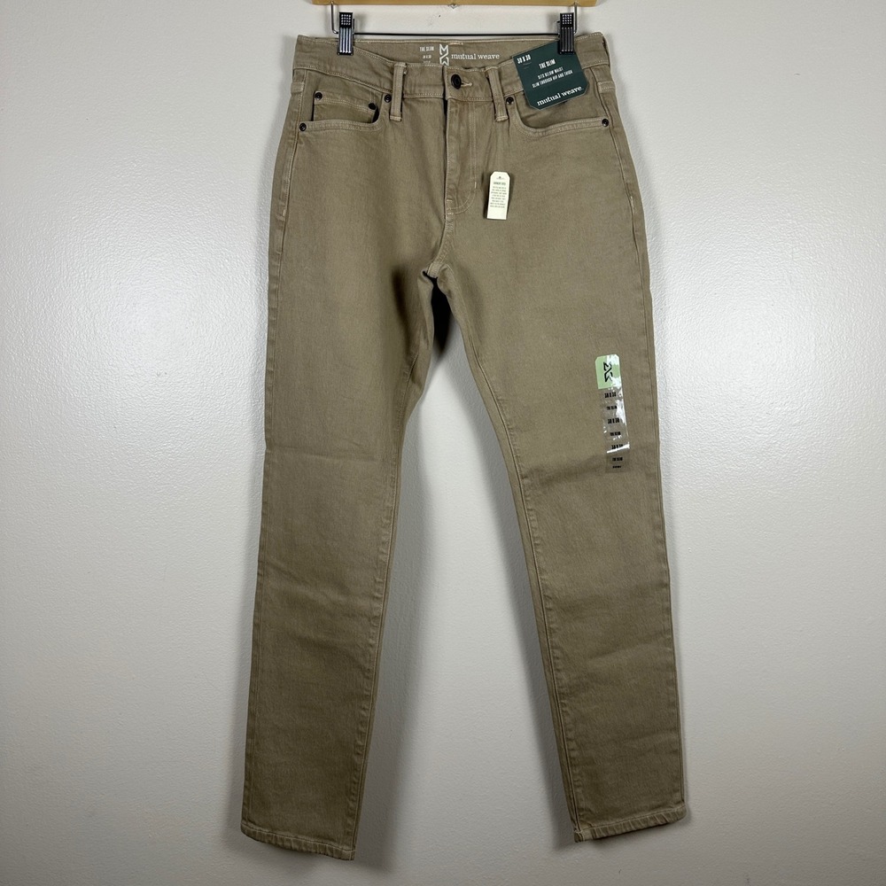Mutual Weave Men's 30x30 Slim Fit Pants‎ Heritage Khaki Tan Cotton Stretch NEW